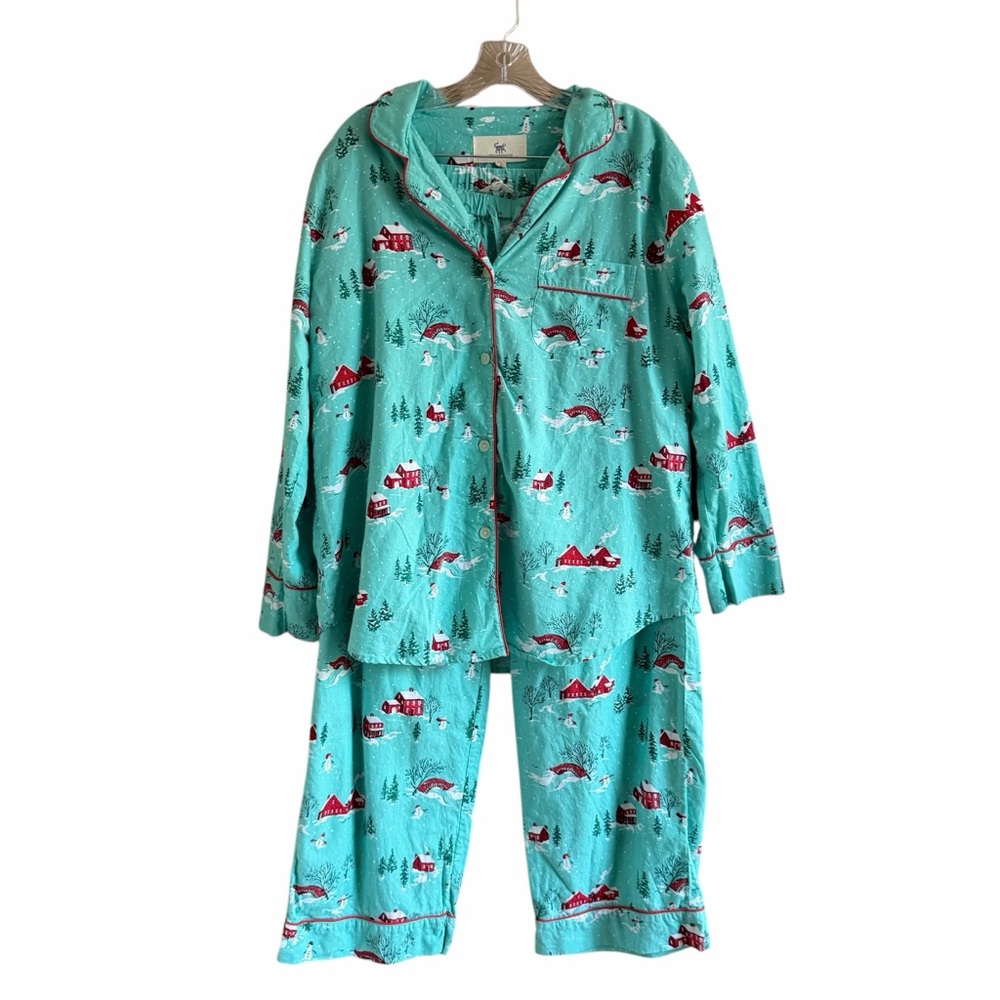 Printfresh Teal Holiday Print Pajama Set with Red Accents - Picture 2 of 13